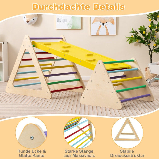 3 in 1 Kletterspielzeug Set mit Kletterdreieck &amp; Leiter &amp; Rutsche Klettergerüst bunt