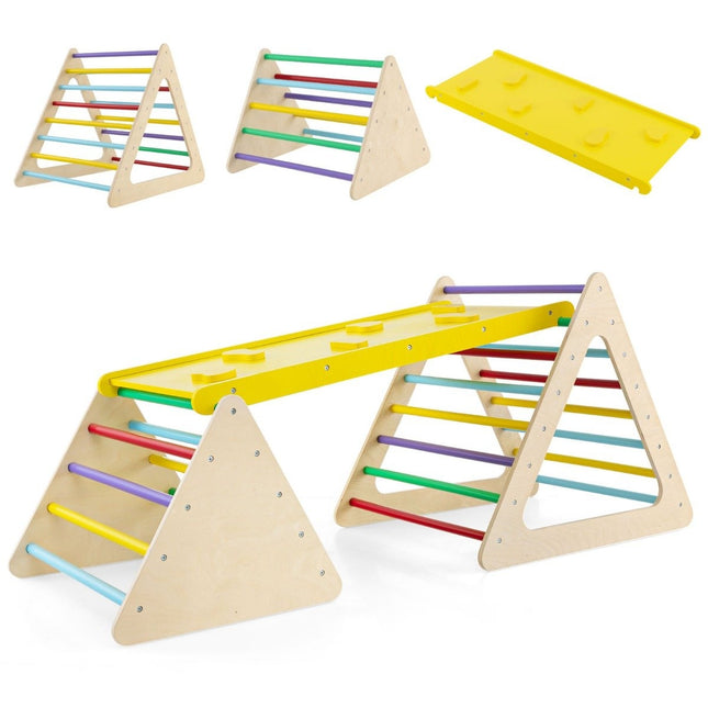 3 in 1 Kletterspielzeug Set mit Kletterdreieck &amp; Leiter &amp; Rutsche Klettergerüst bunt