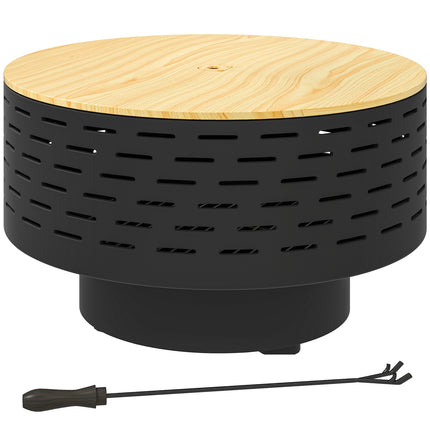 3-in-1 vuurschaal Ø60 x 39cm van RVS vuurschaal met grillrooster poker vonkbescherming in houtlook vuurschalen vuurkorf voor tuin, balkonterras, buiten BBQ camping antracietgrijs Aosom