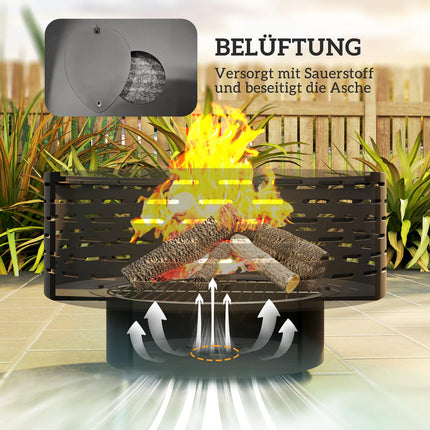 3-in-1 vuurschaal Ø60 x 39cm van RVS vuurschaal met grillrooster poker vonkbescherming in houtlook vuurschalen vuurkorf voor tuin, balkonterras, buiten BBQ camping antracietgrijs Aosom