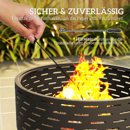 3-in-1 vuurschaal Ø60 x 39cm van RVS vuurschaal met grillrooster poker vonkbescherming in houtlook vuurschalen vuurkorf voor tuin, balkonterras, buiten BBQ camping antracietgrijs Aosom