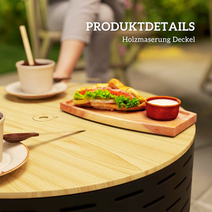 3-in-1 vuurschaal Ø60 x 39cm van RVS vuurschaal met grillrooster poker vonkbescherming in houtlook vuurschalen vuurkorf voor tuin, balkonterras, buiten BBQ camping antracietgrijs Aosom