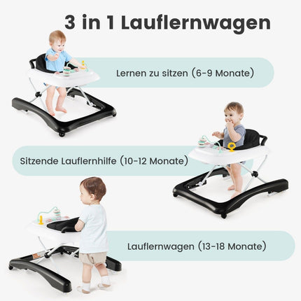 3 in 1 foldable baby walker with adjustable height &amp; Speed Black