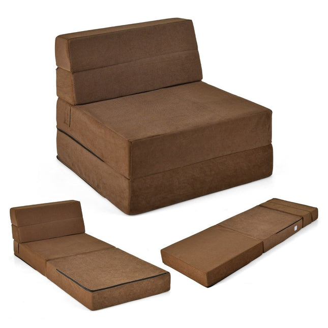 3-in-1 Klappsofa mit waschbarem Bezug, extra dicker Schaumstoff (15 cm), braun