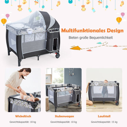 3-in-1-Reisebett, faltbar, Wickeltisch und Laufstall mit abnehmbarem Moskitonetz