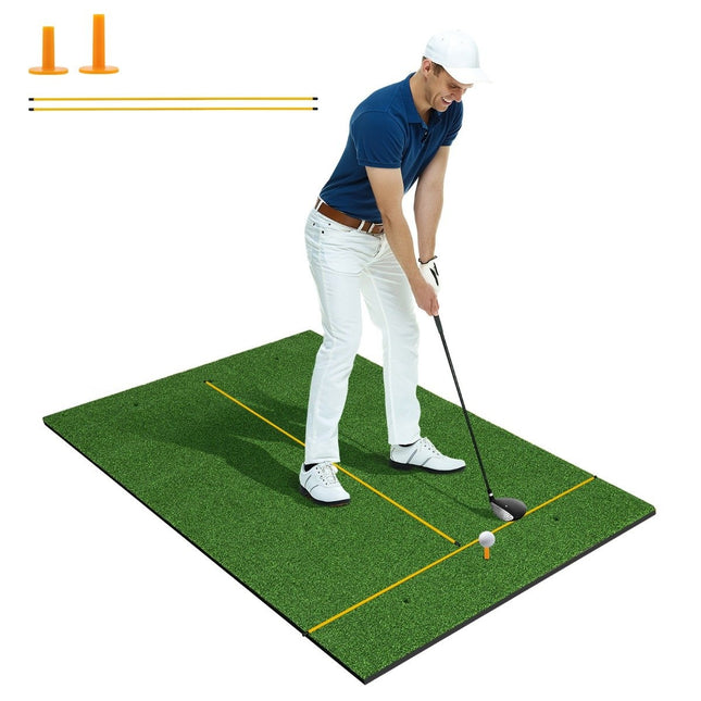 3-in-1 Golf-Abschlagmatte mit Kunstrasen, 2 Golf-Tees, 2 Ausrichtungspfosten &amp; 6 vorgebohrten Abschlaglöchern, 152 x 92 cm, 27 mm