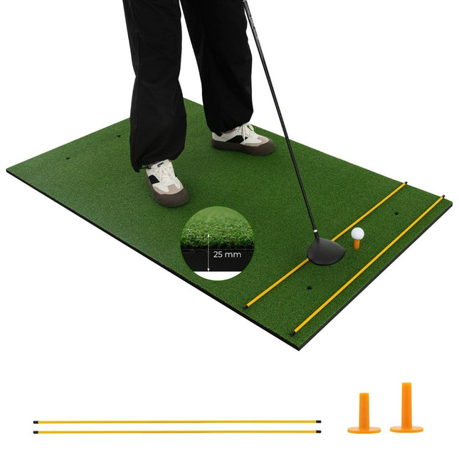 3-in-1 Golf-Abschlagmatte mit Kunstrasen, 2 Golf-Tees, 2 Ausrichtungspfosten und 6 vorgebohrten Abschlaglöchern, 152 x 92 cm
