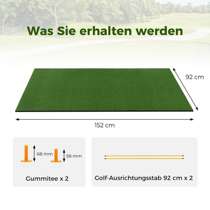 Golfová odpalová podložka 3v1 s umělým trávníkem, 2 týčka, 2 zaměřovací tyčky a 6 předvrtaných otvorů, 152 x 92 cm