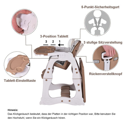 Chaise haute 3 en 1, chaise bébé et ensemble de sièges avec plateau-repas réglable en 3 positions