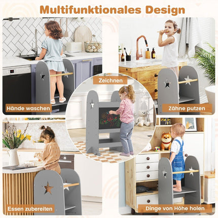 3 in 1 Lernturm Kindertritthocker mit 3 einstellbaren Höhen 90 kg belastbar grau