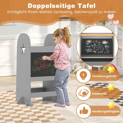 3 in 1 Lernturm Kindertritthocker mit 3 einstellbaren Höhen 90 kg belastbar grau