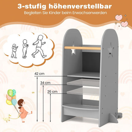 3 in 1 Lernturm Kindertritthocker mit 3 einstellbaren Höhen 90 kg belastbar grau