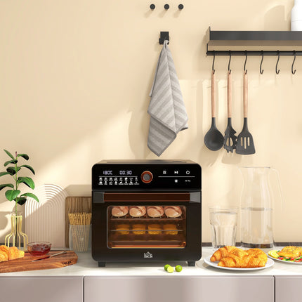 Mini four 3 en 1 avec air pulsé, panier à friture, minuterie, 40 °C-220 °C, mini four 20 L avec grille, plaque de cuisson, plateau ramasse-miettes