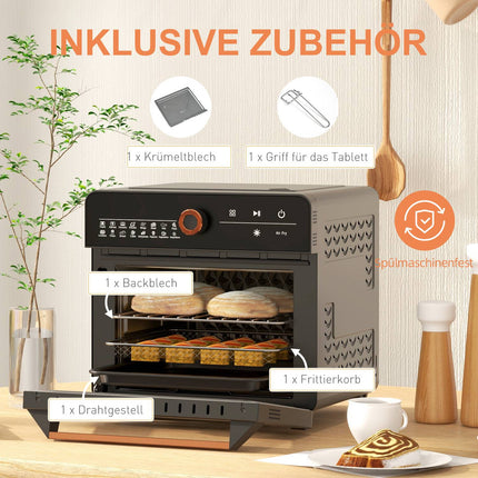 Mini four 3 en 1 avec air pulsé, panier à friture, minuterie, 40 °C-220 °C, mini four 20 L avec grille, plaque de cuisson, plateau ramasse-miettes