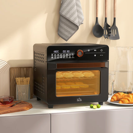Mini four 3 en 1 avec air pulsé, panier à friture, minuterie, 40 °C-220 °C, mini four 20 L avec grille, plaque de cuisson, plateau ramasse-miettes