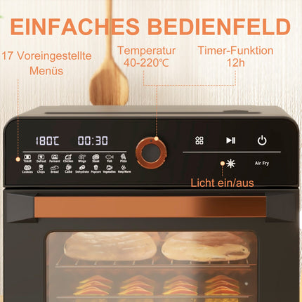 Mini four 3 en 1 avec air pulsé, panier à friture, minuterie, 40 °C-220 °C, mini four 20 L avec grille, plaque de cuisson, plateau ramasse-miettes