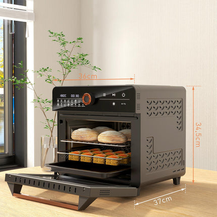 Mini four 3 en 1 avec air pulsé, panier à friture, minuterie, 40 °C-220 °C, mini four 20 L avec grille, plaque de cuisson, plateau ramasse-miettes
