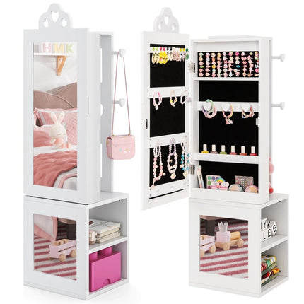 3 in 1 Spiegelschrank mit Ganzkörperspiegel &amp; Kleiderständer Kinder Schmuckschrank weiß