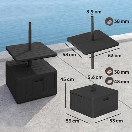 3-in-1 Sonnenschirmständer 80 kg, befüllbar und bepflanzbar, schwarz