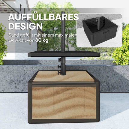 3-in-1 Sonnenschirmständer 80 kg, befüllbar und bepflanzbar, schwarz