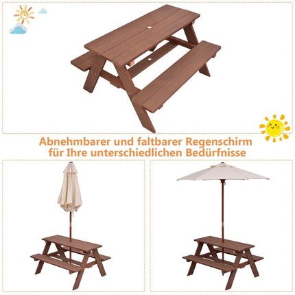 Table de pique-nique 3 en 1 avec parasol amovible, tables pour enfants, groupe de sièges pour enfants