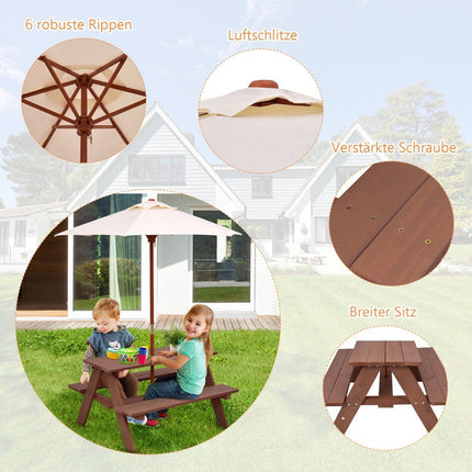 Table de pique-nique 3 en 1 avec parasol amovible, tables pour enfants, groupe de sièges pour enfants
