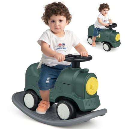 3 in 1 rocking horse rocking animal & ride-on car with removable balance board green train