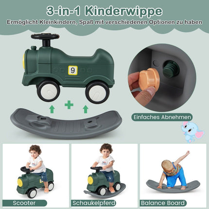 3 in 1 rocking horse rocking animal & ride-on car with removable balance board green train