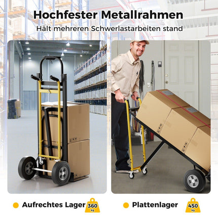 3 in 1 sack truck with 4 rubber tires & binding rope handcart transport truck can hold up to 360KG / 450KG