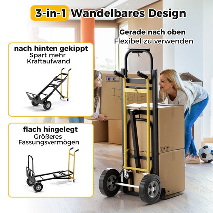 3 in 1 sack truck with 4 rubber tires & binding rope handcart transport truck can hold up to 360KG / 450KG