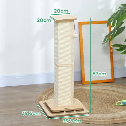 Arbre à chat 3 en 1, arbre à chat de 87 cm, arbre à chat en sisal avec balle de jeu, arbre à chat pour chats, meuble à gratter pour chat, intérieur, chêne
