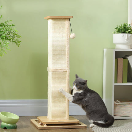 Arbre à chat 3 en 1, arbre à chat de 87 cm, arbre à chat en sisal avec balle de jeu, arbre à chat pour chats, meuble à gratter pour chat, intérieur, chêne
