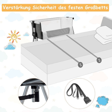 3 in 1 side bed & baby cradle baby bed with 7-way adjustable height dark gray