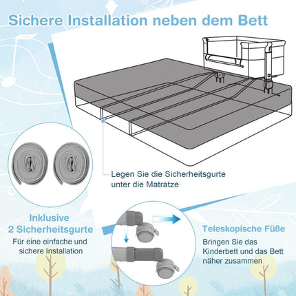 3 in 1 Beistellbett Reisebett Baby mit Matratze Babybett 6 Fächer höhenverstellbar mit Ablagekorb Grau