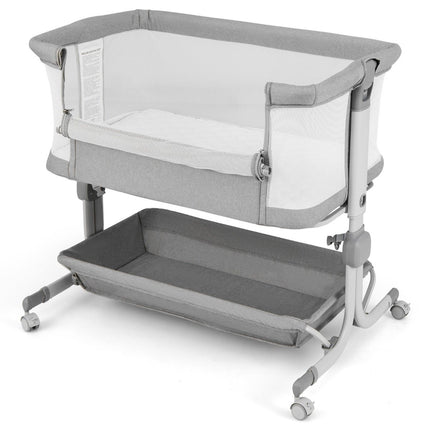 3 in 1 Beistellbett Reisebett Baby mit Matratze Babybett 6 Fächer höhenverstellbar mit Ablagekorb Grau