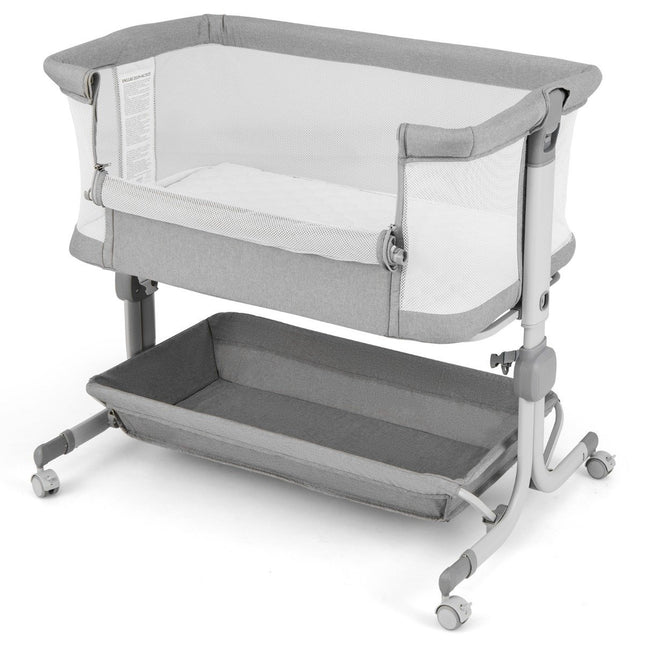 3 in 1 Beistellbett Reisebett Baby mit Matratze Babybett 6 Fächer höhenverstellbar mit Ablagekorb Grau