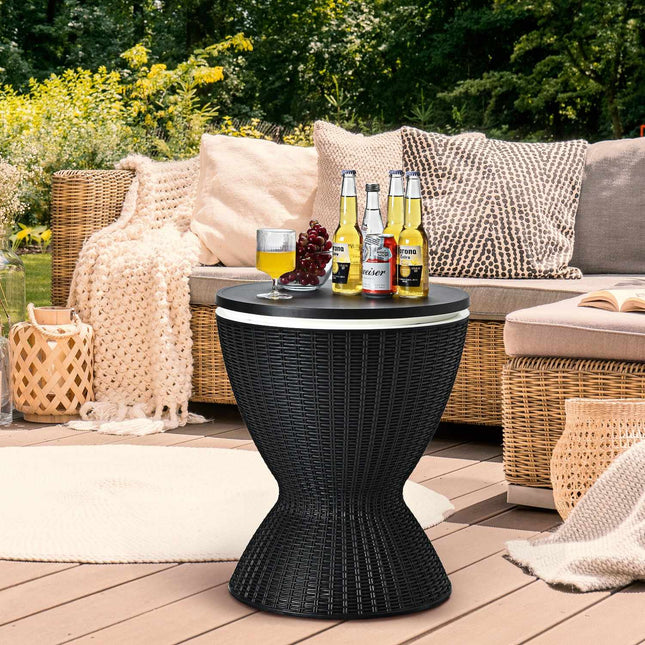 3 in 1 Beistelltisch 30L Kühlbox Hocker Gartentisch höhenverstellbar Eiskühler schwarz