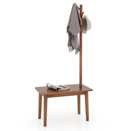 Table d'appoint 3 en 1 en bois massif, porte-manteau et banc à chaussures, 76 x 43 x 168 cm, marron