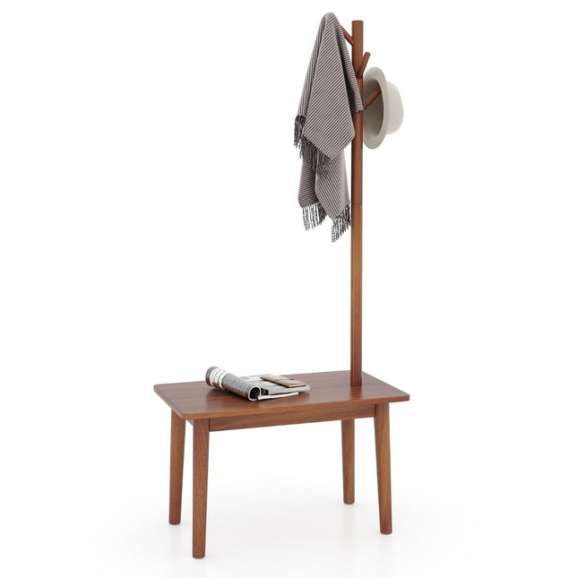 3 in 1 Beistelltisch aus Massivholz Garderobe mit Schuhbank 76 x 43 x 168 cm braun