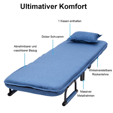 Canapé-lit 3 en 1, lit pliant, lit d'appoint, chaise pliante, bleu
