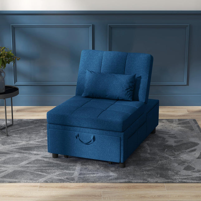 Blaues verstellbares 3-in-1 Schlafsofa mit Seitentasche