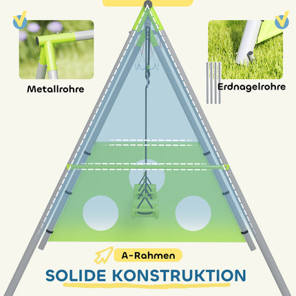 Cadre de balançoire 3 en 1, cadre de balançoire d'extérieur avec 2 balançoires, panier de basket, but de football, balançoire pour enfants avec cadre en métal, balançoire de jardin pour enfants Aosom