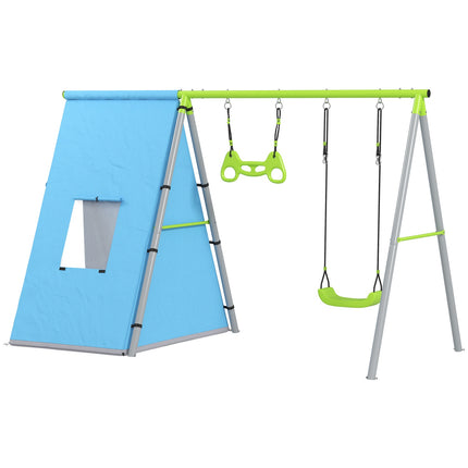 Outdoor-Schaukelset mit Zelt, Schaukel & Ringen – grün