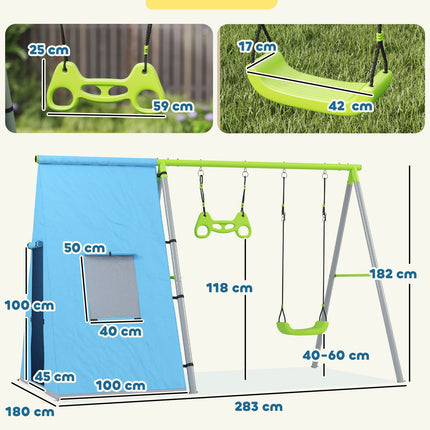 Outdoor-Schaukelset mit Zelt, Schaukel & Ringen – grün