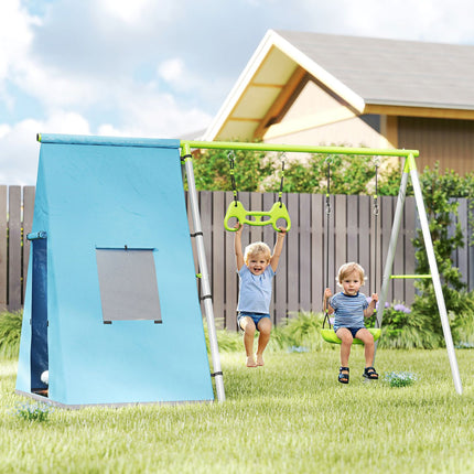 Outdoor-Schaukelset mit Zelt, Schaukel & Ringen – grün