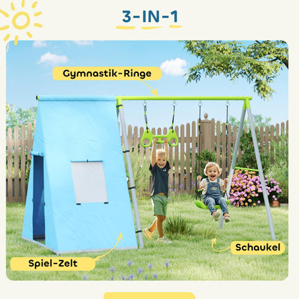 Outdoor-Schaukelset mit Zelt, Schaukel & Ringen – grün