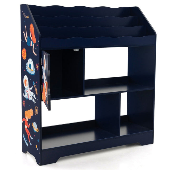 3 in 1 Spielzeugregal mit Ablagefächern &amp; Tür 3-stöckiges Kinderregal Bücherregal 93 x 30 x 100 cm blau