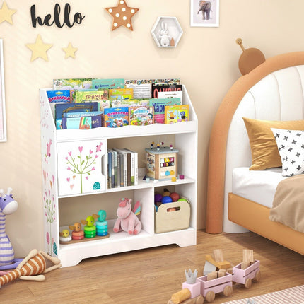 3 in 1 Spielzeugregal mit Ablagefächern &amp; Tür 3-stöckiges Kinderregal Bücherregal 93 x 30 x 100 cm weiß