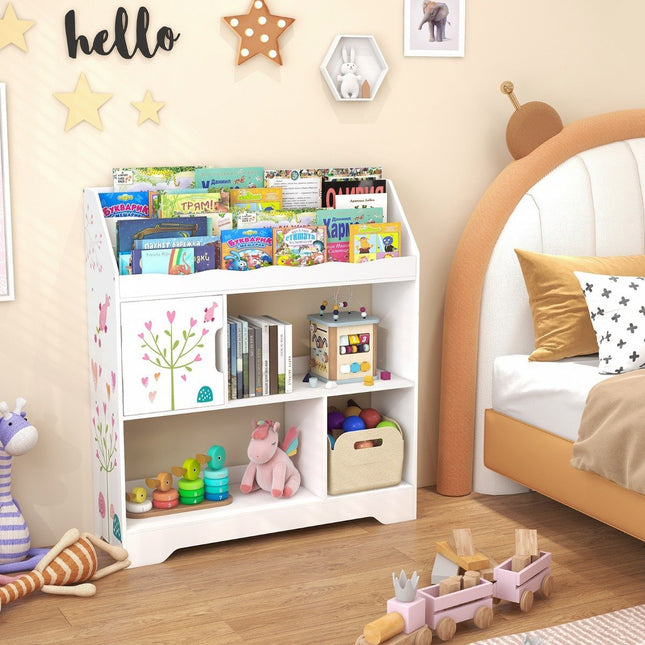 3 in 1 Spielzeugregal mit Ablagefächern &amp; Tür 3-stöckiges Kinderregal Bücherregal 93 x 30 x 100 cm weiß