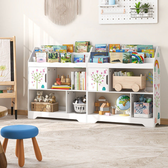 3 in 1 Spielzeugregal mit Ablagefächern &amp; Tür 3-stöckiges Kinderregal Bücherregal 93 x 30 x 100 cm weiß